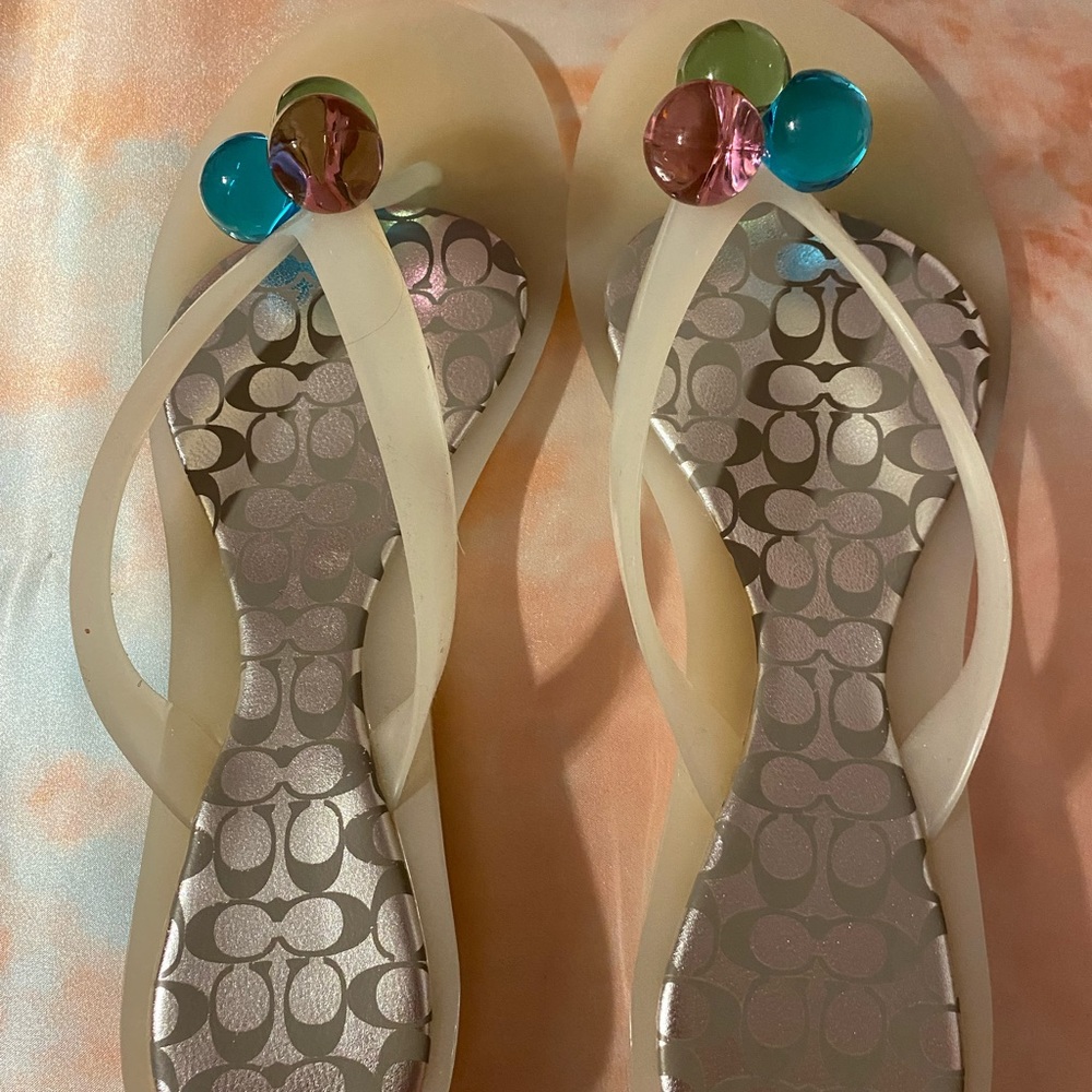 Coach, 9.5, White/w pink, green,& turquoise